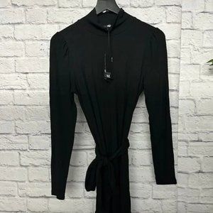 NWT - PAIGE High Neck Long sleeve Black Dress with Tie Waist